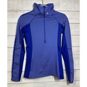 Under‎ Armour Blue Pullover 1/4 Zip Stripe Small Thumb Holes Athletic Woman's